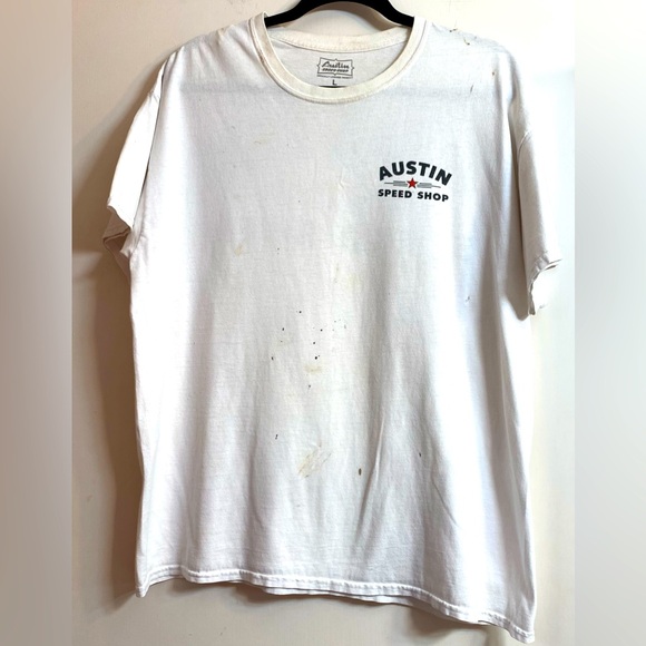 Y2K Austin Speed Shop white T-shirts, distressed men’s L. - Picture 2 of 6